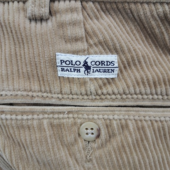 Vintage Polo Ralph Lauren Mens 36x34 Corduroy Pleated Pants Tan Y2K 90s - Picture 12 of 14